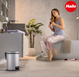 Hailo Pure S Pedal Bin 3 Liters, Kitchen Bin with Lid, Soft-Close Trash Can for Food Waste, Office or Bathroom Use, Compact Waste Bin, Stainless Steel, Made in Germany