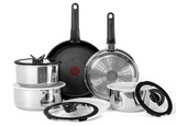 T-fal Ingenio Stainless Steel Cookware Set 13 Piece, Induction, Cookware, Pots and Pans, RV, Camping, Oven, Broil, Dishwasher Safe, Detachable Handle, Silver