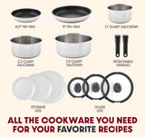 T-fal Ingenio Stainless Steel Cookware Set 13 Piece, Induction, Cookware, Pots and Pans, RV, Camping, Oven, Broil, Dishwasher Safe, Detachable Handle, Silver