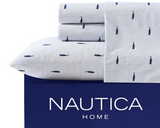 Nautica - King Sheet Set, Cotton Percale Bedding Set, Crisp & Cool, Lightweight & Breathable (Whale Stripe Blue, King)