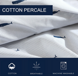 Nautica - King Sheet Set, Cotton Percale Bedding Set, Crisp & Cool, Lightweight & Breathable (Whale Stripe Blue, King)