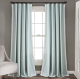 Lush Decor Rosalie Light Filtering Window Curtain Panel Set- Pair- Vintage Farmhouse & French Country Style Curtains - Timeless Dreamy Drape - Romantic Lace Trim - 54" W x 84" L, Blue