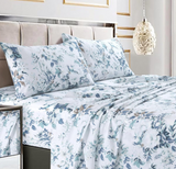 Tribeca Living King Bed Sheet Set, 300 Thread Count Soft Cotton Sateen, Floral Print with Extra Deep Pockets, 4-Piece Bedding Set, Vernazza Blue/Multi