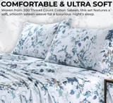 Tribeca Living King Bed Sheet Set, 300 Thread Count Soft Cotton Sateen, Floral Print with Extra Deep Pockets, 4-Piece Bedding Set, Vernazza Blue/Multi
