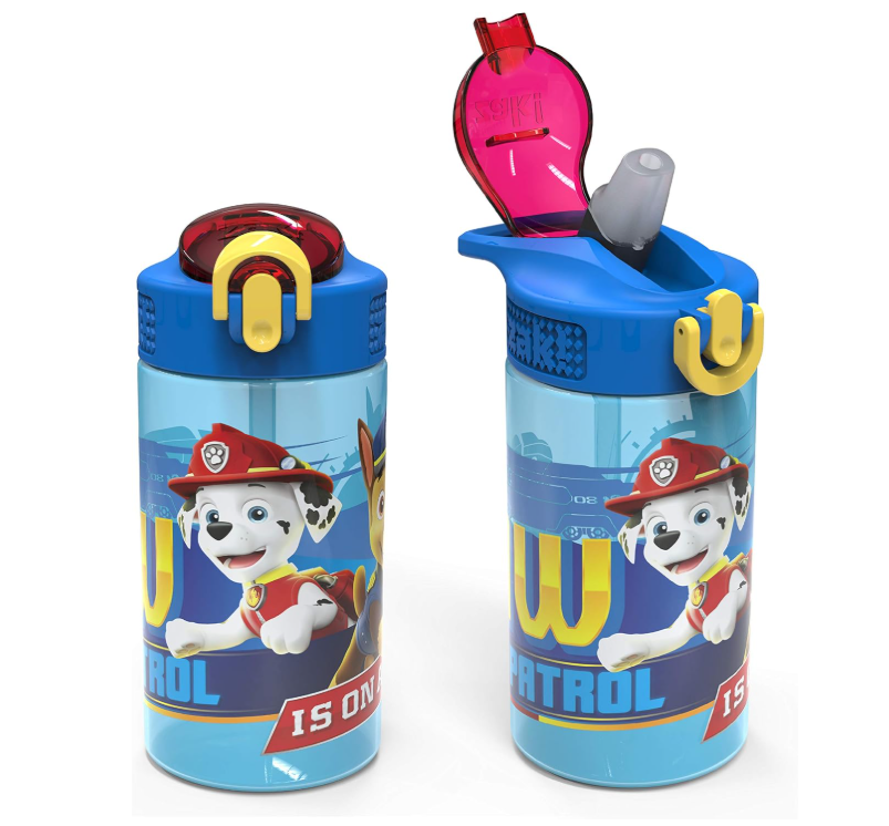 Zak Designs PAW Patrol Kids Water Bottle with Spout Cover and Built-in Carrying Loop, Durable Plastic, Leak-Proof Water Bottle Design for Travel (16 oz, 2-Pack, Non-BPA, Marshall) Main image