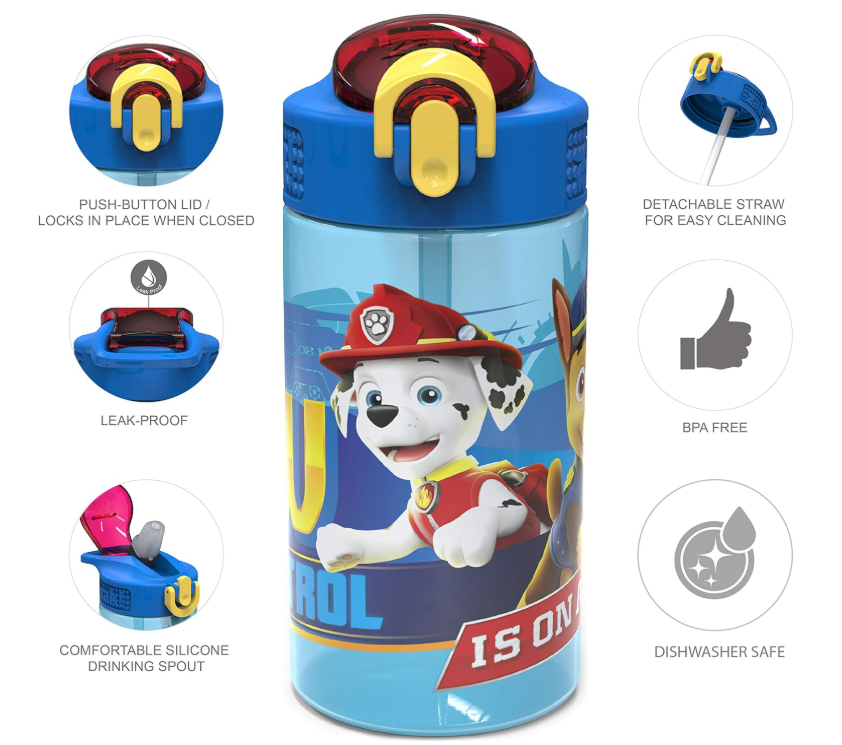 Zak Designs PAW Patrol Kids Water Bottle with Spout Cover and Built-in Carrying Loop, Durable Plastic, Leak-Proof Water Bottle Design for Travel (16 oz, 2-Pack, Non-BPA, Marshall) Secondary image