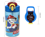 Zak Designs PAW Patrol Kids Water Bottle with Spout Cover and Built-in Carrying Loop, Durable Plastic, Leak-Proof Water Bottle Design for Travel (16 oz, 2-Pack, Non-BPA, Marshall)