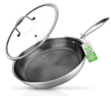 NutriChef 10" Stainless Steel Frying Pan - Triply Kitchenware Stir Fry Pan Kitchen Cookware w/DAKIN Etching Non-Stick Coating, Scratch-resistant Raised-up Honeycomb Fire Textured Pattern - NC3PL10