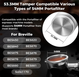 IKAPE Coffee Products, 53MM Espresso Tamper, Premium Barista Coffee Calibrated Tamper with Spring Loaded, 100% Stainless Steel Tamper Compatible with 54MM Breville Bottomless Portafilter (Silver)