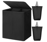 WOWLIVE 154L Double Laundry Hamper with Lid and Removable Laundry Bags, Large Dirty Clothes Hamper 2 section Collapsible Laundry Basket Dorm Room Storage for Bedroom, Bathroom, College, Black