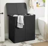 WOWLIVE 154L Double Laundry Hamper with Lid and Removable Laundry Bags, Large Dirty Clothes Hamper 2 section Collapsible Laundry Basket Dorm Room Storage for Bedroom, Bathroom, College, Black