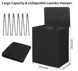 WOWLIVE 154L Double Laundry Hamper with Lid and Removable Laundry Bags, Large Dirty Clothes Hamper 2 section Collapsible Laundry Basket Dorm Room Storage for Bedroom, Bathroom, College, Black
