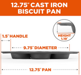 Commercial Chef Cast Iron Biscuit Pan, Pre-seasoned Biscuit Pan for Camping or Indoor, Ready to Use Cast Iron Cookware for Biscuits, Muffins
