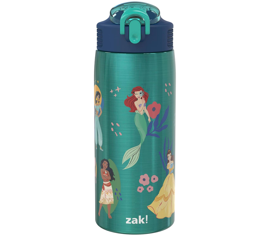 Zak Designs Disney Princess Water Bottle for Travel and At Home, 19 oz Vacuum Insulated Stainless Steel with Locking Spout Cover, Built-In Carrying Loop, Leak-Proof Design (Disney Princess) Main image