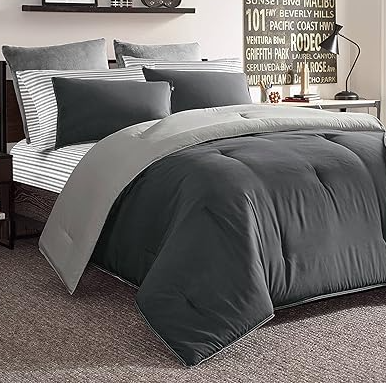 Nautica 208669 | Percale Collection | Bed Sheet Set - 100% Cotton, Crisp & Cool, Lightweight & Moisture-Wicking Bedding, Queen, Coleridge Charcoal Main image