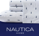 Nautica - Full Sheet Set, Cotton Percale Bedding Set, Crisp & Cool, Lightweight & Breathable (Whale Stripe Blue, Full)