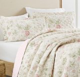 Laura Ashley Home - Queen Quilt Set, Reversible Cotton Bedding with Matching Shams, Lightweight Home Decor for All Seasons (Breezy Floral Pink/Green, Queen)