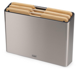 Joseph Joseph Folio Premium 3-Piece Cutting Board Set, Slimline Case for Organized Kitchen Storage, Large, Stainless Steel and Bamboo