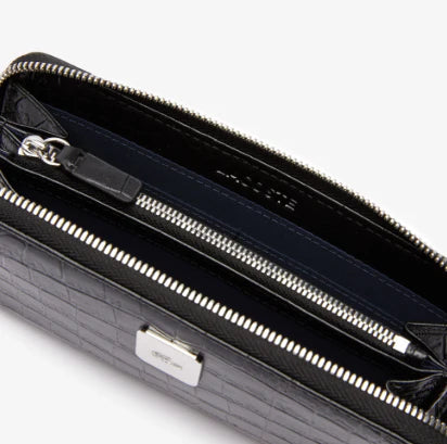 Lacoste Amelia Large Zippered Embossed Leather Wallet