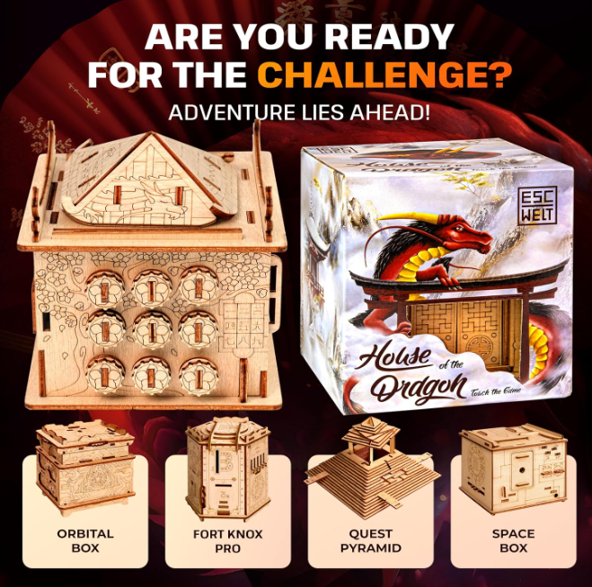 ESC WELT House of Dragon Puzzle Box - Escape Room in a Box - Brain Teaser Games for Adults - 3d Board Games with Hidden Compartment - Gift Box - Cash Puzzles Money Box - Wooden Board Game for Adults Secondary image