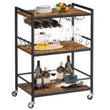 TUTOTAK Bar Cart with Wine Rack and Glass Holder, Mobile Kitchen Shelf, Rolling Beverage Cart BC01BB030