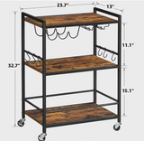 TUTOTAK Bar Cart with Wine Rack and Glass Holder, Mobile Kitchen Shelf, Rolling Beverage Cart BC01BB030