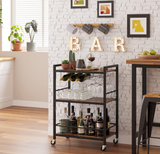 TUTOTAK Bar Cart with Wine Rack and Glass Holder, Mobile Kitchen Shelf, Rolling Beverage Cart BC01BB030