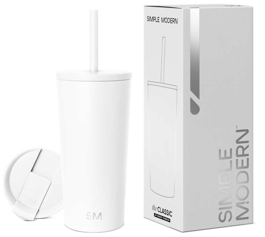 Simple Modern Insulated Tumbler with Lid and Straw | Iced Coffee Cup Reusable Stainless Steel Water Bottle Travel Mug | Gifts for Women Men Her Him | Classic Collection | 20oz | Winter White Main image