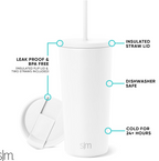 Simple Modern Insulated Tumbler with Lid and Straw | Iced Coffee Cup Reusable Stainless Steel Water Bottle Travel Mug | Gifts for Women Men Her Him | Classic Collection | 20oz | Winter White