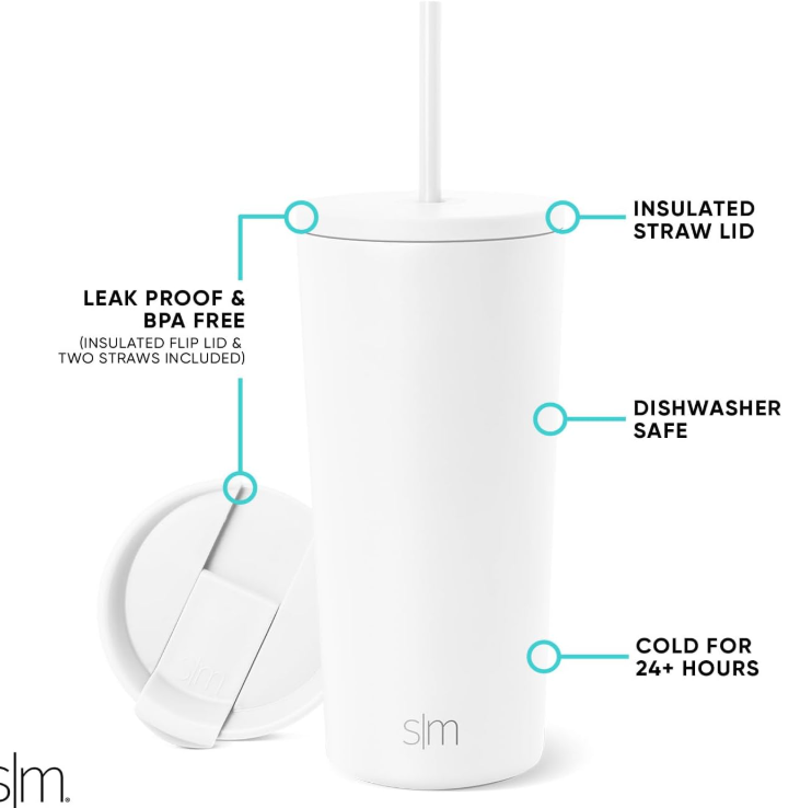 Simple Modern Insulated Tumbler with Lid and Straw | Iced Coffee Cup Reusable Stainless Steel Water Bottle Travel Mug | Gifts for Women Men Her Him | Classic Collection | 20oz | Winter White