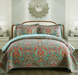 NEWLAKE Cotton Bedspread Quilt Sets-Reversible Patchwork Coverlet Set, European Gorgeous Floral Pattern, King Size