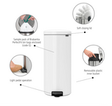 Brabantia 111785 Step Trash Can newIcon with Plastic Inner Bucket, 8 Gal. - White