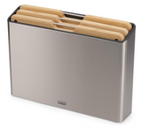 Joseph Joseph Folio Premium 3-Piece Cutting Board Set, Slimline Case for Organized Kitchen Storage, Large, Stainless Steel and Bamboo