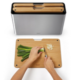 Joseph Joseph Folio Premium 3-Piece Cutting Board Set, Slimline Case for Organized Kitchen Storage, Large, Stainless Steel and Bamboo
