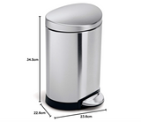 simplehuman Mini Semi-Round Step Trash Can, Stainless Steel, 6 L / 1.6 Gal