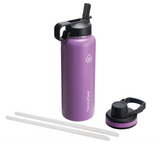 Thermoflask Double Stainless Steel Insulated Water Bottle with Two Lids, 40 oz, Plum