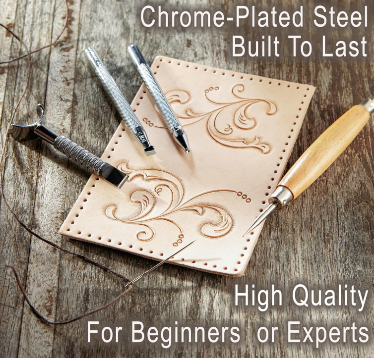 Realeather Leather Stamps Tool Set for Leather Crafting, 10 Stamping Tools, Sheridan Style Stamp Set I