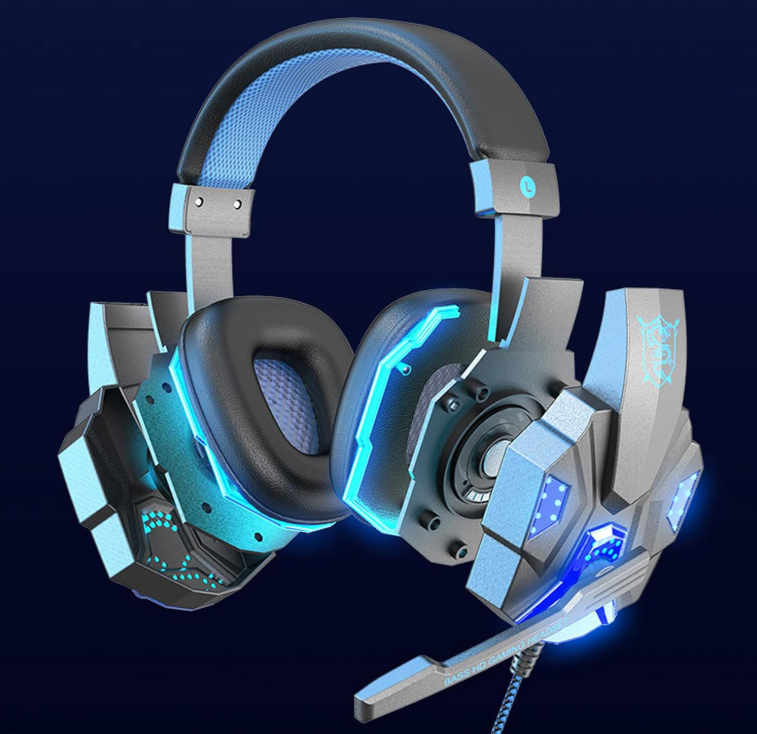 KUFUNG 3.5mm Gaming Headset ENC Noise Cancelling Mic LED Headphones Stereo Bass Surround for PC PS4 Xbox One,Black Blue