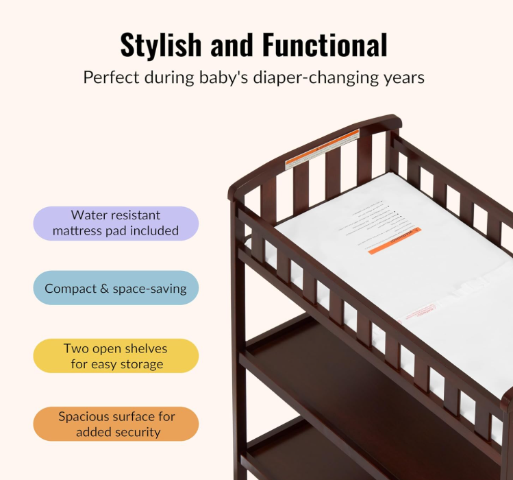 Dream On Me Emily Changing Table in Espresso, 36.5x20x39 Inch