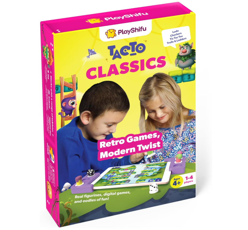 Shifu Play Tacto Classics | Real Figurines, Digital Games | 4in1 Board Games - Ludo, Checkers, Ladders, Tic Tac Toe | Ages 4 & Up | Works with iPads, Samsung tabs, Kindle Fire (Tablet Not Included) Main image