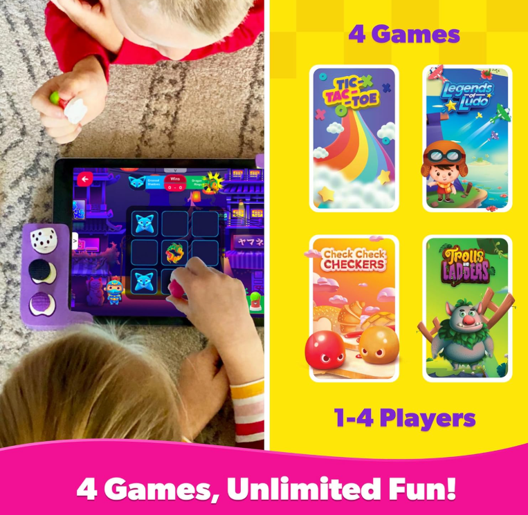 Shifu Play Tacto Classics | Real Figurines, Digital Games | 4in1 Board Games - Ludo, Checkers, Ladders, Tic Tac Toe | Ages 4 & Up | Works with iPads, Samsung tabs, Kindle Fire (Tablet Not Included)