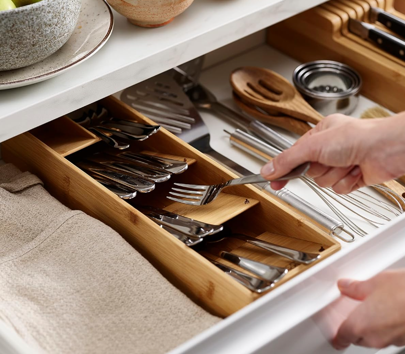 Joseph Joseph 85168 DrawerStore Cutlery Organiser, Bamboo