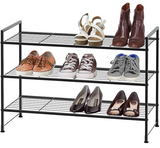Simple Houseware 3-Tier Stackable Shoe Rack Storage Shelf, Black