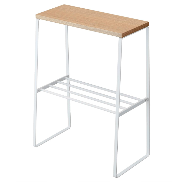 Yamazaki Home Narrow Living Room End Table - Slim Side Storage Shelf Stand Furniture Metal and Wood Modern Skinny Accent Table Steel + WoodWhite Main image