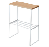 Yamazaki Home Narrow Living Room End Table - Slim Side Storage Shelf Stand Furniture Metal and Wood Modern Skinny Accent Table Steel + WoodWhite