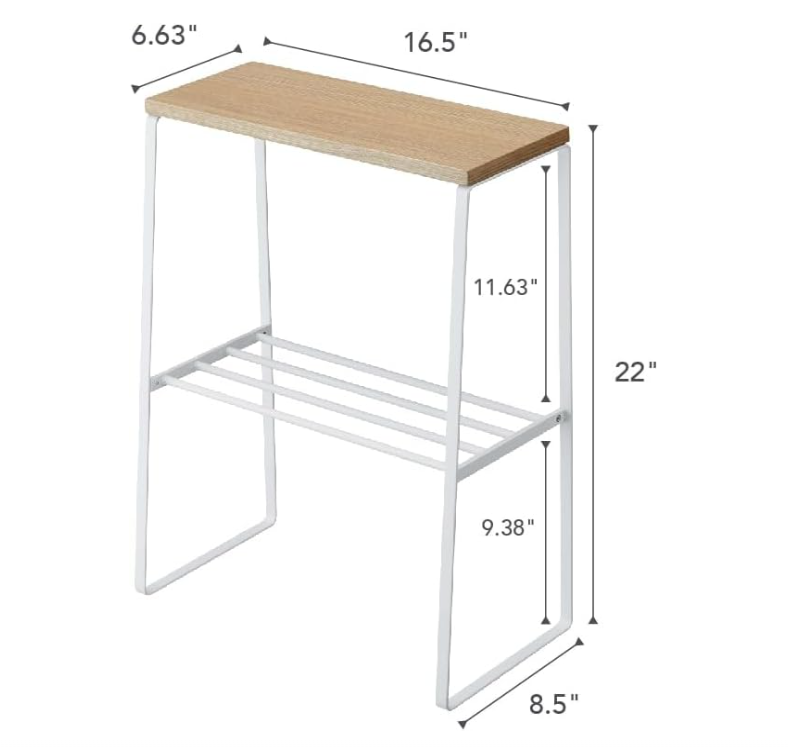 Yamazaki Home Narrow Living Room End Table - Slim Side Storage Shelf Stand Furniture Metal and Wood Modern Skinny Accent Table Steel + WoodWhite Secondary image