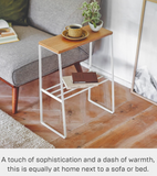 Yamazaki Home Narrow Living Room End Table - Slim Side Storage Shelf Stand Furniture Metal and Wood Modern Skinny Accent Table Steel + WoodWhite