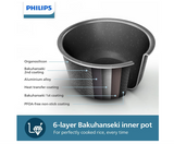 Philips 3000 Series Mini Rice Cooker - Compact Size for Small Families, 5 Auto Menus, Bakuhanseki Coating Inner Pot, Dual Temperature Sensor, Fast Cooking, White (HD3064/62)