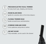 Panasonic Facial Hair Trimmer for Sensitive Skin, Unisex Detailer with Flexible Head, Gentle on Acne, Includes 2 Eyebrow Attachments, Wet/Dry - ER-GM40-K (Black)