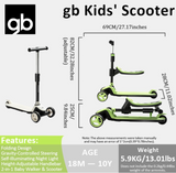 gb Kids Scooter with Removable Seat, Adjustable Height, LED Wheels, Ages 1.5-10 Years